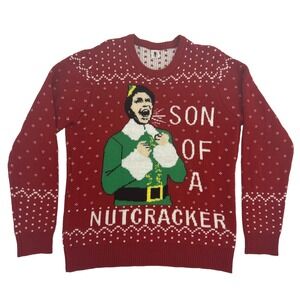 Elf Ugly Christmas Sweater Men's Red‎ Medium Son of a Nutcracker Crew Neck
